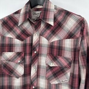 VTG WRANGLER Wrancher Western Pearl Snap Red Plaid Shirt Men S Cowboy Rockabilly